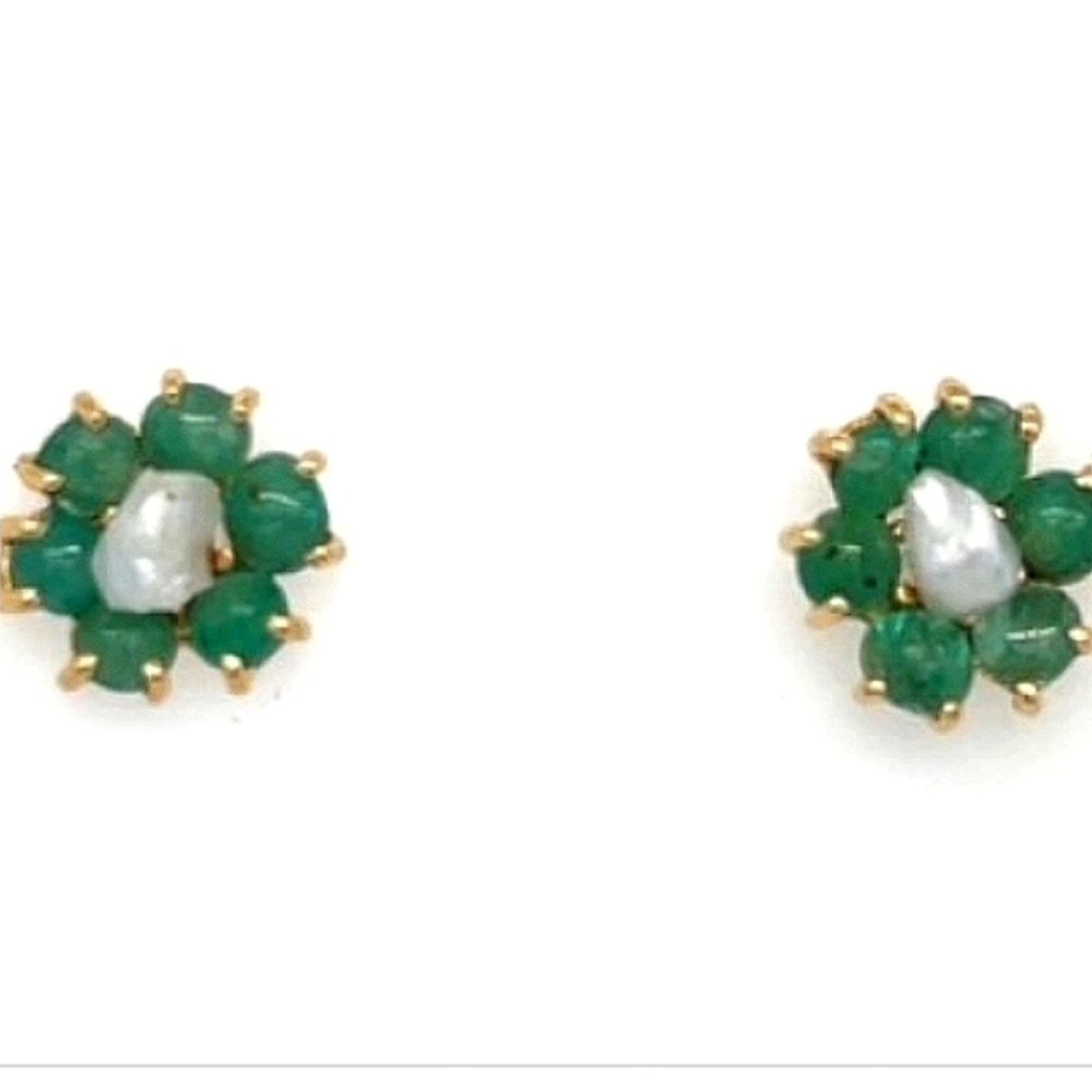 18K Emerald Freshwater Pearl Stud Earrings